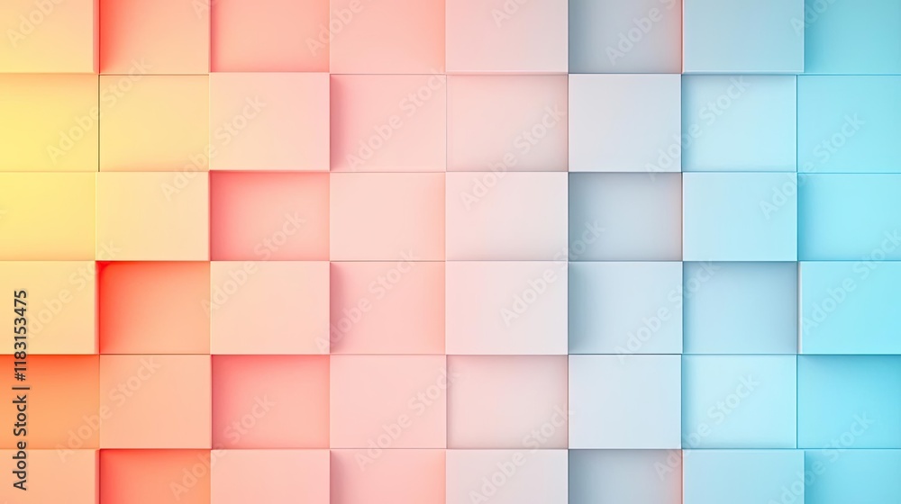 Poster Matrix abstract background idea. Colorful 3D cubes pattern in soft hues of pink and blue for modern design projects.