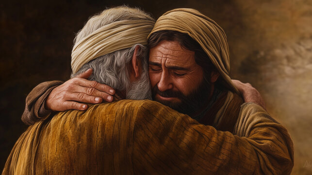 The Father And Son From The Bible Story of the Prodigal Son Reunited