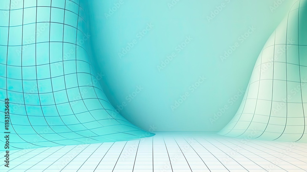 Aufkleber Matrix abstract background idea. Abstract background with soft curves and grid lines in soothing teal tones.