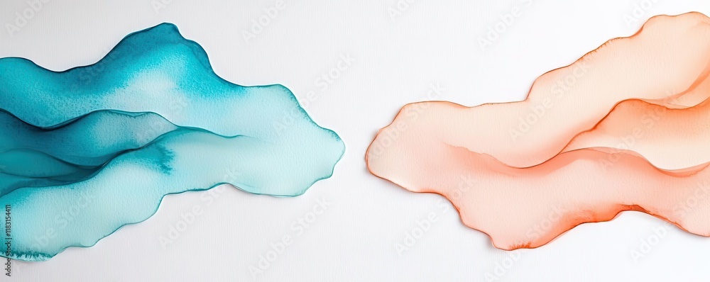 Poster watercolor abstract background concept. abstract fluid art with soft blue and peach waves creating a
