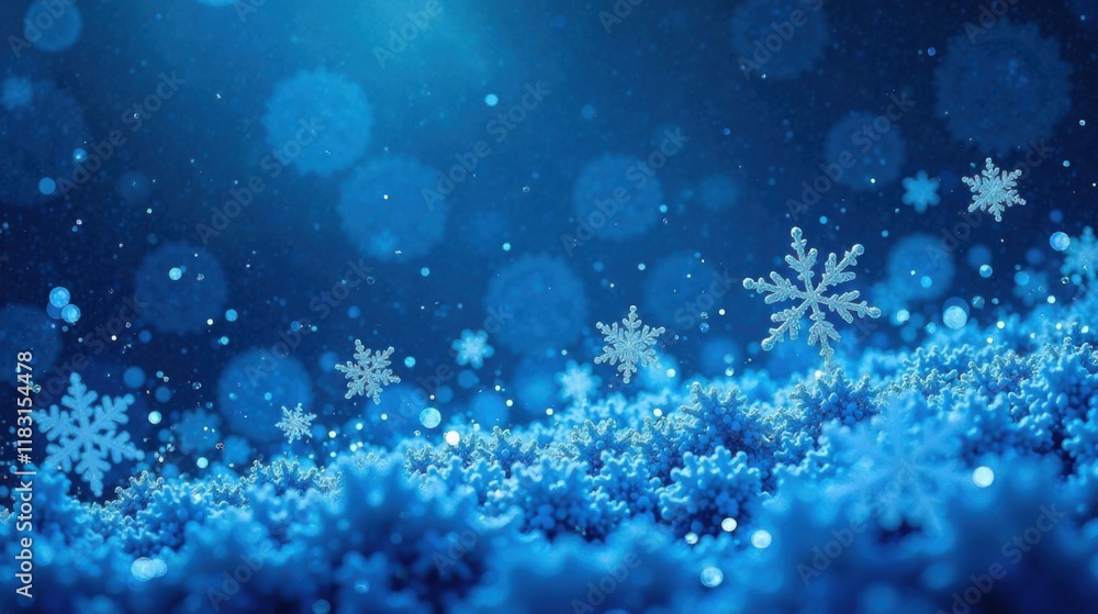 Aufkleber serene winter wonderland scene with falling snowflakes and sparkling icy surface