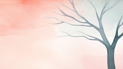 Watercolor abstract background concept. A serene watercolor painting of a bare tree against a soft, pastel background.
