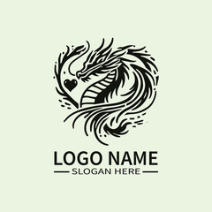 Dragon Heart Vector Logo Design, Love Dragon Logo, Heart-Shaped Dragon Logo, Mythical Love Logo, Unique Dragon Logo