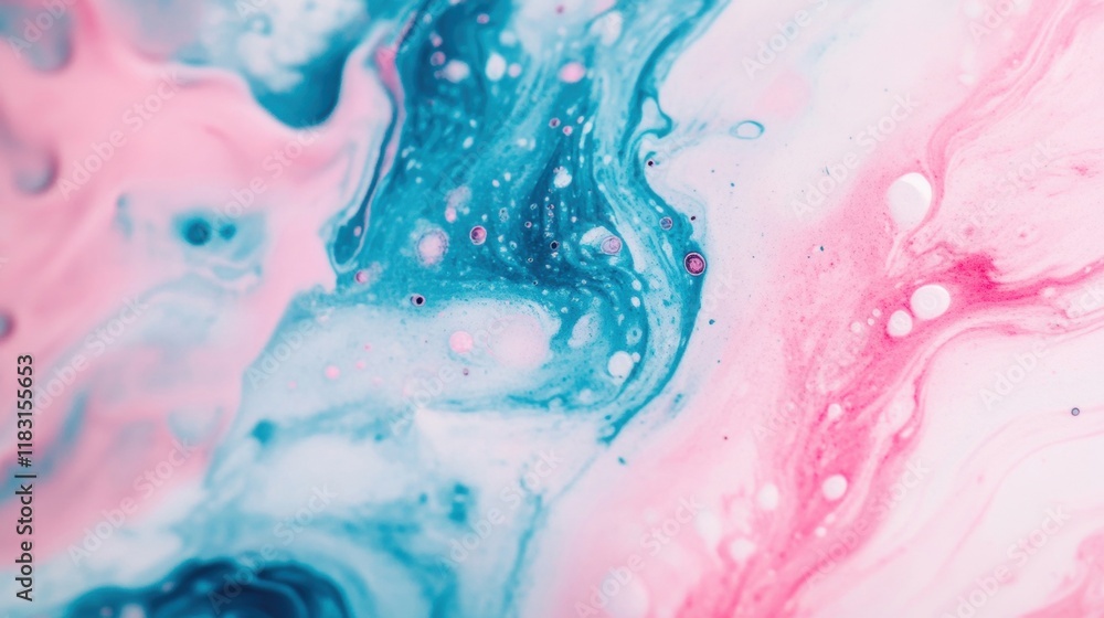 Poster a vibrant blend of blue and pink paint flows in an abstract pattern, creating an eye-catching and dy