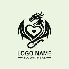 Dragon Heart Vector Logo Design, Love Dragon Logo, Heart-Shaped Dragon Logo, Mythical Love Logo, Unique Dragon Logo