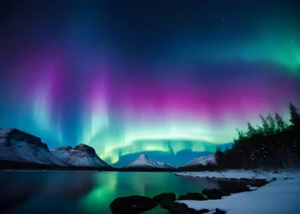 Photo sur Plexiglas Aurora Borealis Multicolored green vibrant , Aurora Polaris Night starry sky and Northern lights. Green aurora borealis Lights in the night sky over Norway