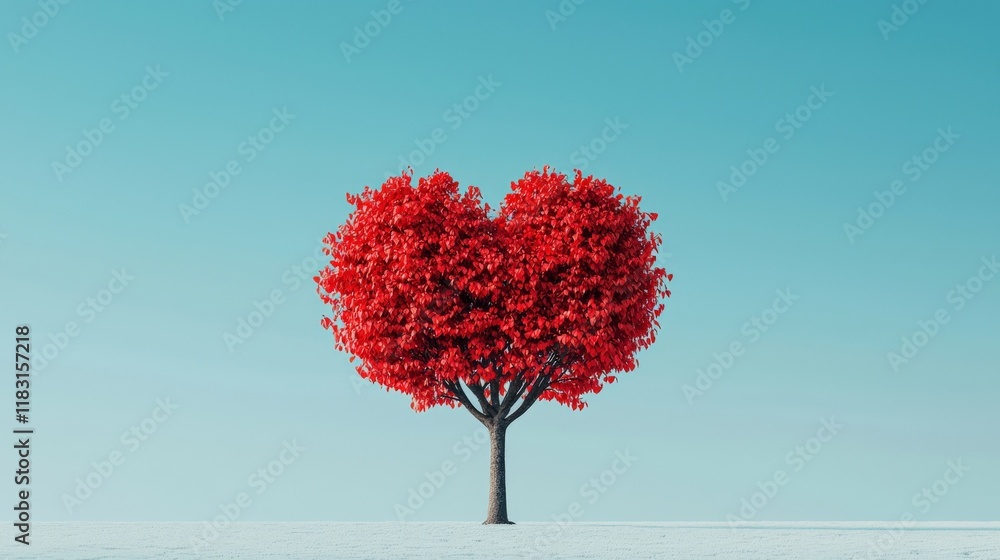 Poster a red tree with a heart shape in the middle