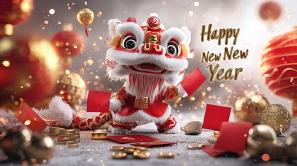 Obraz premium Chinese New Year snake concept. Colorful lion dance figure celebrating Lunar New Year festivities