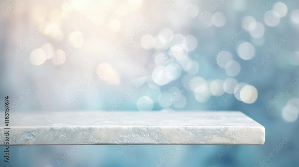 Poster a clean white shelf stands empty against a softly blurred background, creating a tranquil and minima