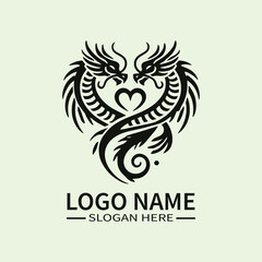 Dragon Heart Vector Logo Design, Love Dragon Logo, Heart-Shaped Dragon Logo, Mythical Love Logo, Unique Dragon Logo