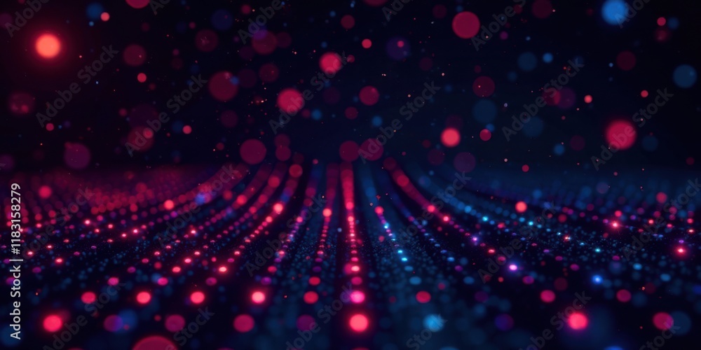 Poster abstract futuristic particle flow background with vivid red and blue glowing lights