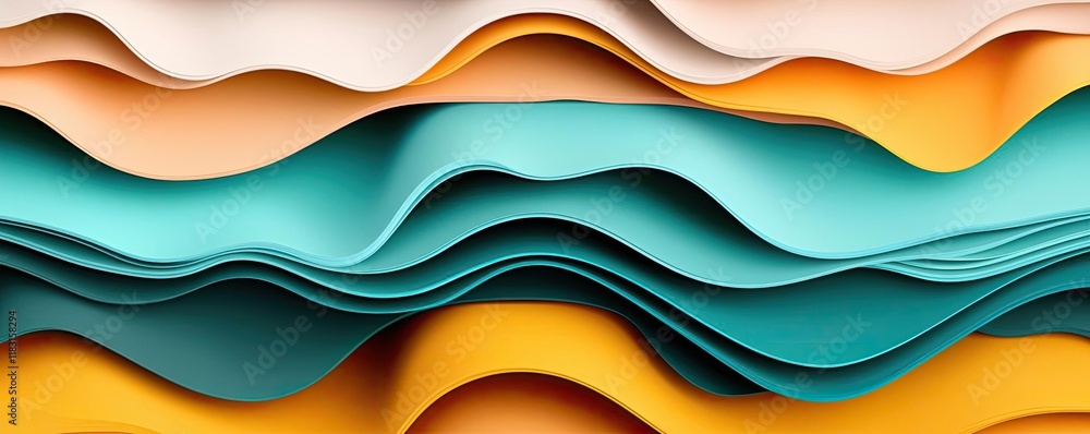 Poster Layer abstract background concept. Colorful wavy paper layers create a dynamic and vibrant abstract background design.