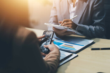 Fototapeta premium Workers discuss them at the company conference