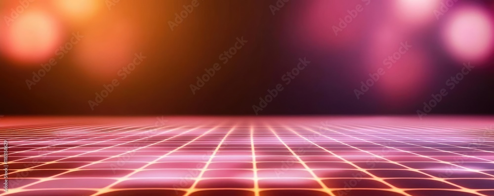 Poster Matrix abstract background idea. A vibrant grid background with glowing lights creating a retro-futuristic atmosphere.