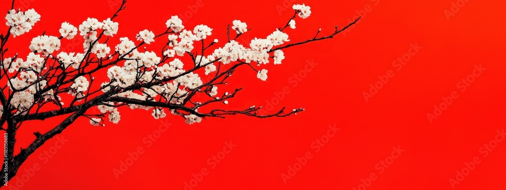 Poster a red background with a white tree branch