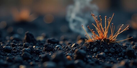 Resilient Plant Life Emerging from Dark Volcanic Soil