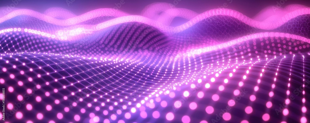 Poster Matrix abstract background idea. Abstract digital waves in vibrant purple and pink tones creating a mesmerizing visual effect.