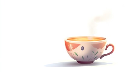 Obraz premium a 2D cartoon illustration of a bowl of soup with steam rising, warm and delicious, white background--ar 16:9