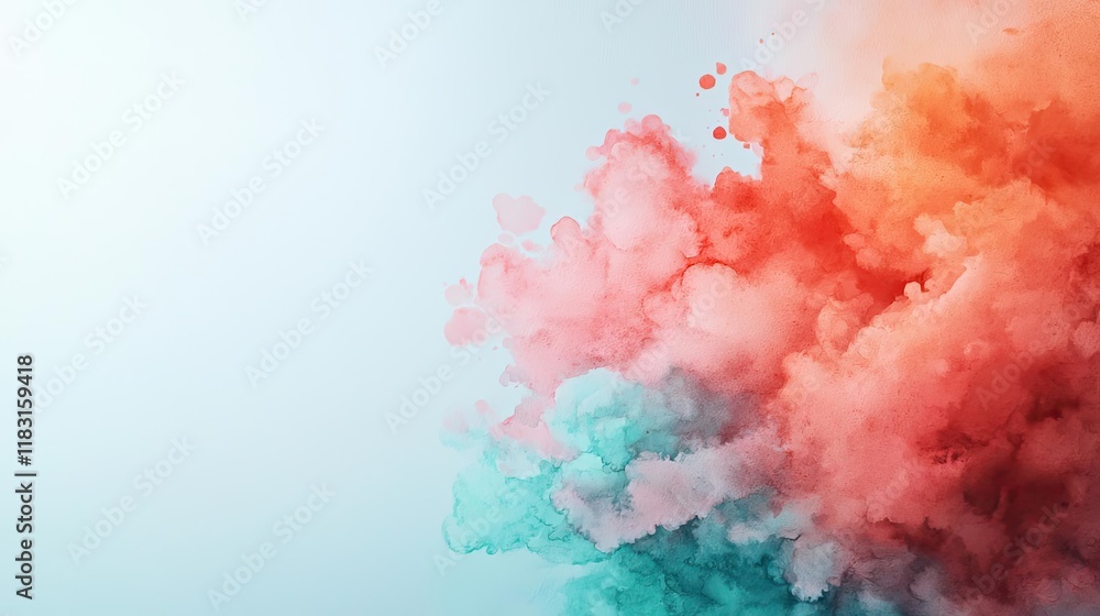 Poster watercolor abstract background concept. abstract clouds of red and turquoise smoke create a vibrant 