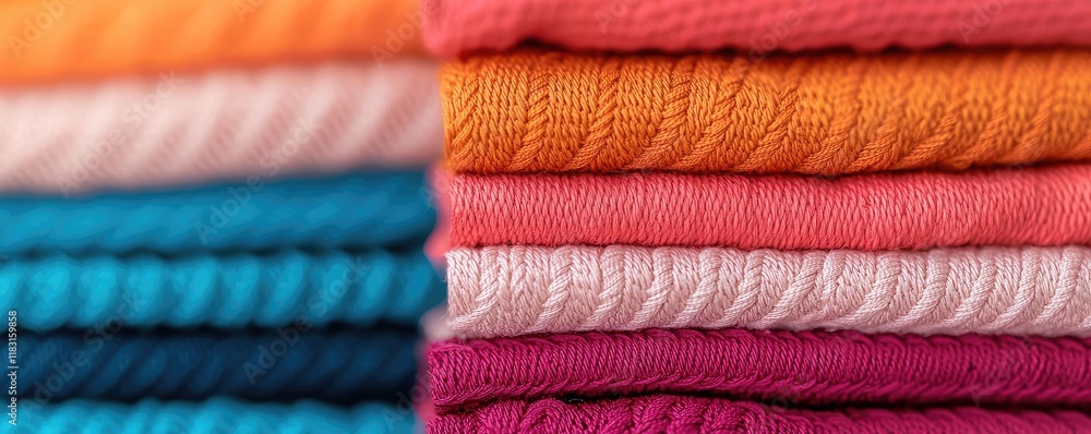 Poster Layer abstract background concept. Colorful stacked fabrics showcasing various textures and hues in a warm light.