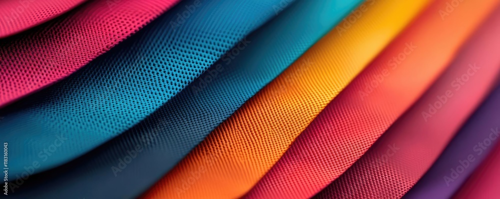 Poster Layer abstract background concept. Vibrant colors of textured fabric waves showcasing stunning patterns and hues.