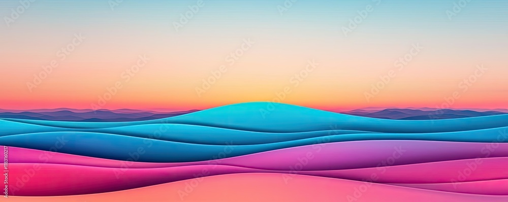 Aufkleber Layer abstract background concept. Vibrant abstract landscape featuring waves of color blending into a serene horizon.
