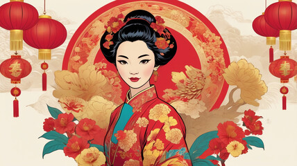 Fototapeta premium AI generative. Chinese new year of poster design background. 3