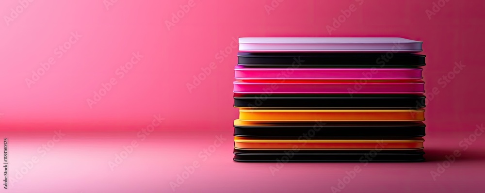 Aufkleber layer abstract background concept. a vibrant stack of colorful mobile devices against a pink backgro