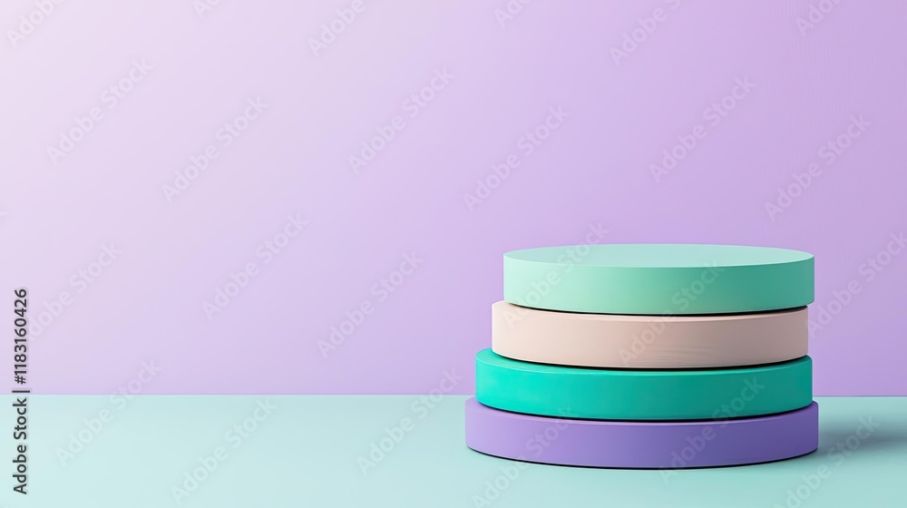 Poster Layer abstract background concept. Colorful geometric shapes stacked on a pastel background for modern design use.