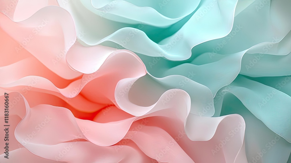 Poster Layer abstract background concept. Soft waves of fabric in pastel colors create a serene and calming visual effect.