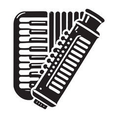 Melodica Silhouette Vector Illustration, Solid White Background.