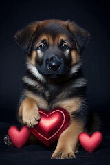 This sweet German Shepherd puppy sits proudly, holding a Valentine heart as if waiting to share its love with a special someone.