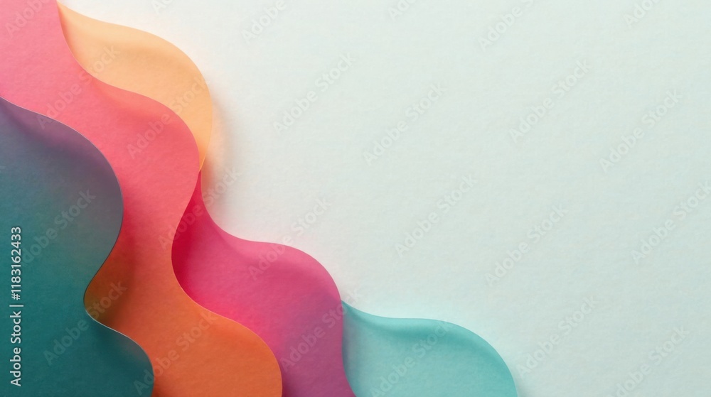 Poster abstract colorful wave design with pastel hues and ample copy space