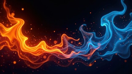 Abstract fiery and icy swirls of energy meeting in the night