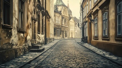 Obraz premium Historic street, cobblestones, vintage buildings