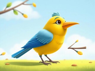 Fototapeta premium Happy cute cartoon canary 3d rendering illustration