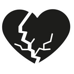 Broken heart icon in glyph style
