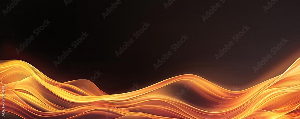 Poster fire abstract background concept. abstract orange flames with flowing curves on a dark background, e