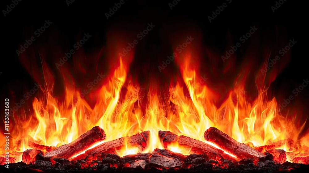 Poster fire abstract background concept. a vibrant display of flames and glowing embers creating a warm, fi