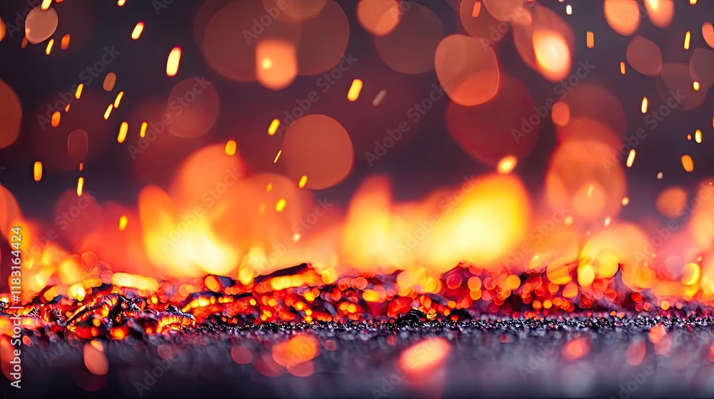 Aufkleber fire abstract background concept. close-up of glowing embers and sparks in a dark setting, showcasin
