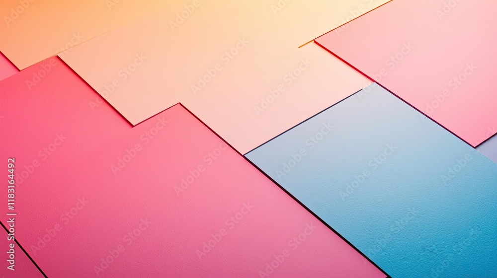 Poster Floor abstract background concept. Vibrant abstract geometric shapes with gradient color effects in pink and blue tones.