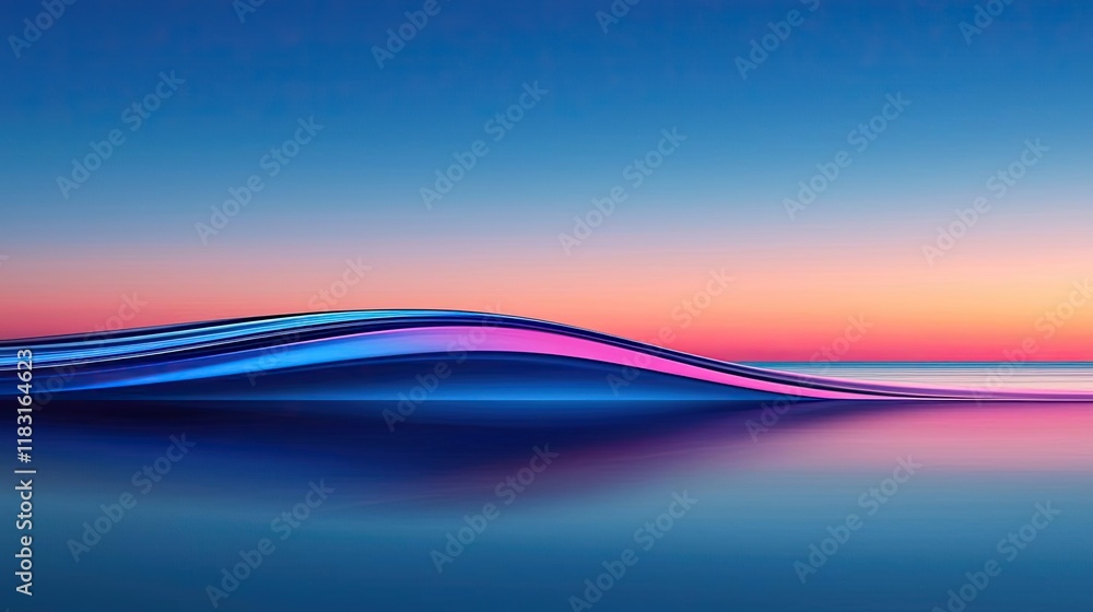 Poster Layer abstract background concept. Colorful twilight over a serene water surface with smooth, flowing lines and gradients.