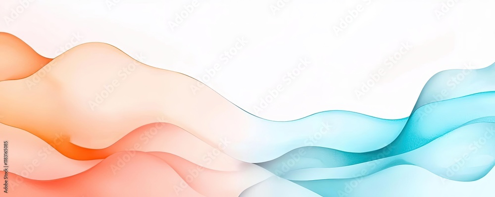 Poster watercolor abstract background concept. beautiful abstract waves in warm orange and cool blue on a s