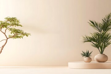 Fototapeta premium Minimalist Beige Room Plant Mockup - Minimalism