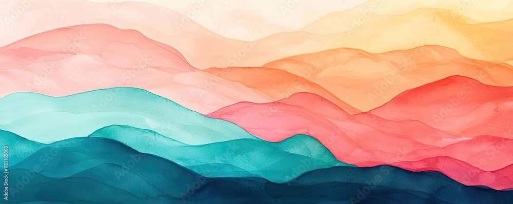 Poster watercolor abstract background concept. colorful abstract landscape with layered mountains and soft 