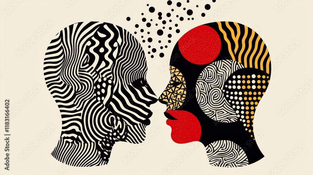 Poster two faces with a red line between them