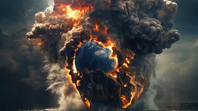 Planet earth has exploded and is smoking.