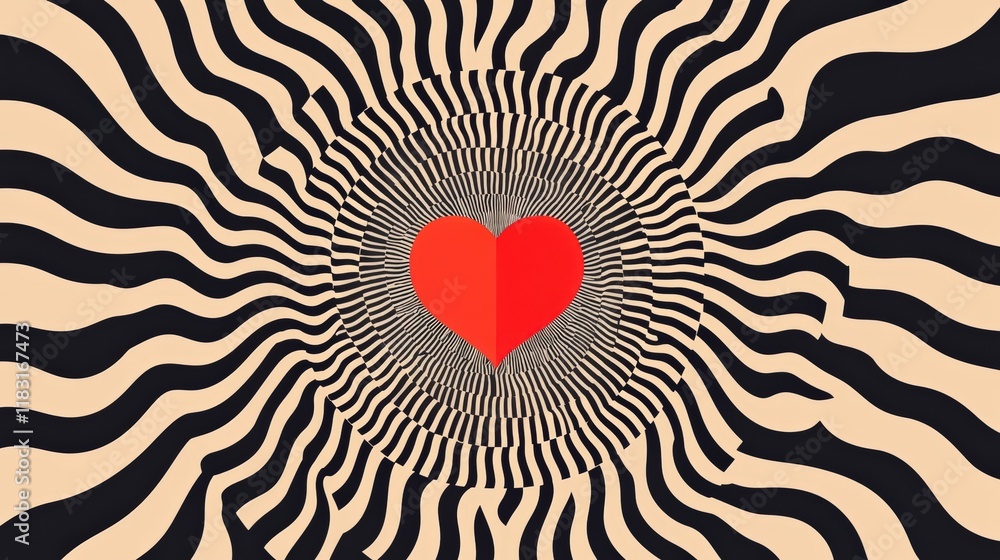 Poster a heart is in the center of a zigzag pattern