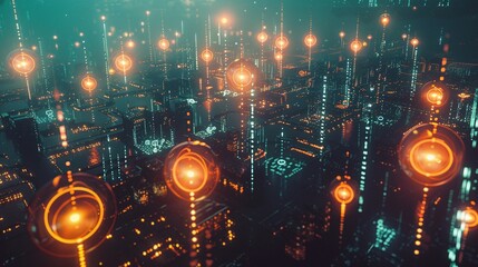 Breathtaking vision of a futuristic metropolis with towering skyscrapers dazzling neon lights and a captivating atmosphere of technological prowess and urban innovation