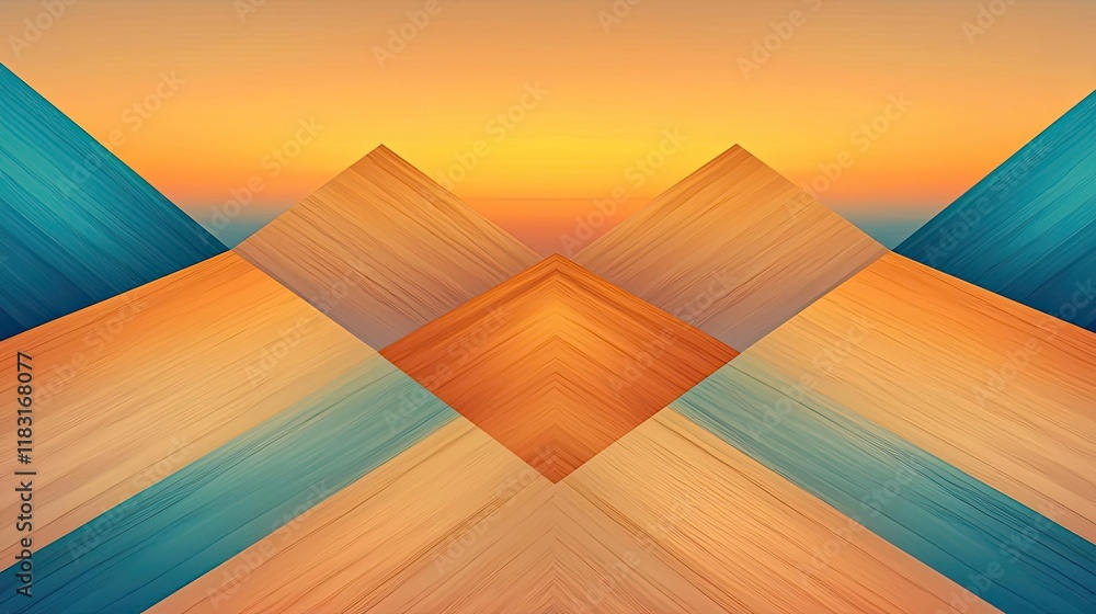 Poster floor abstract background concept. abstract landscape with geometric shapes and a vibrant sunset pal